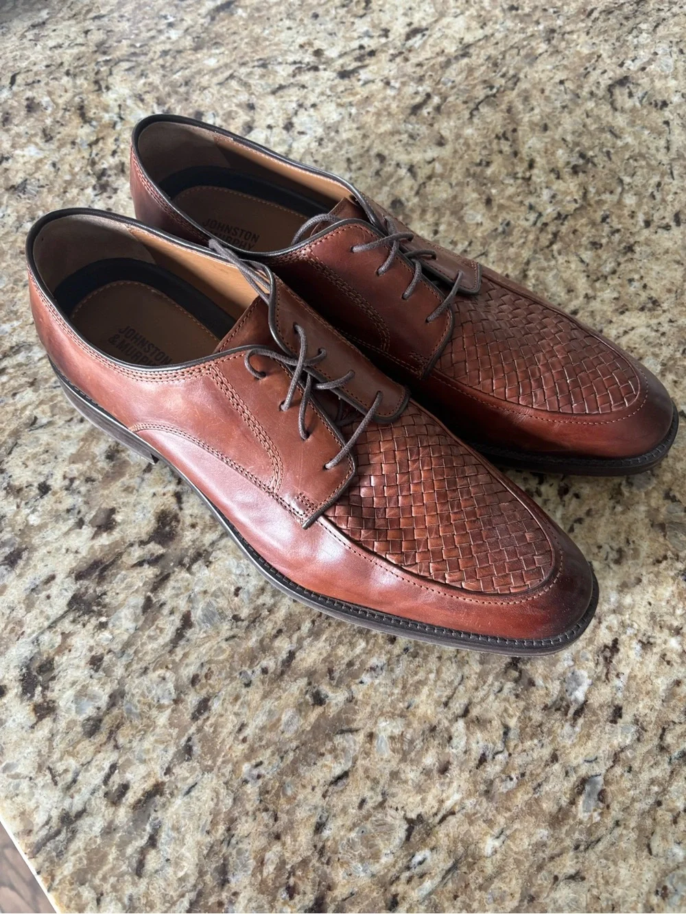 Johnston & Murphy Woven Leather Derby Oxfords - Brown